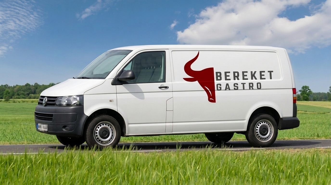 Lieferfahrzeug von Bereket Gastro mit Firmenlogo